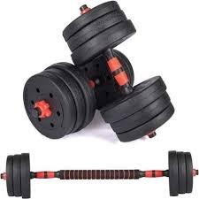 dumbbells and barbell
