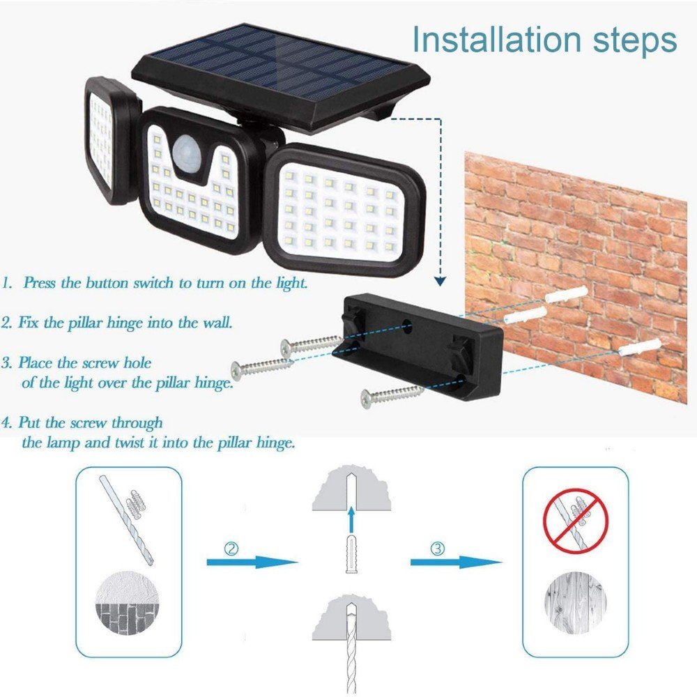 Solar Security Flood Light 3 Adjustable Heads With 50W Rechargeable ...